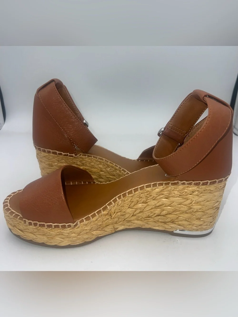 Franco Sarto Women’s Clemens Espadrille Wedge Sandal Cognac Brown Leather Size 8